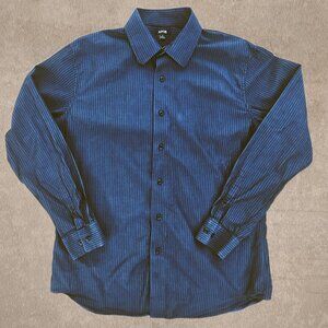 APT 9 Men’s Dark Navy Blue w Black Pinstripe Long Sleeve Button Down Shirt - L